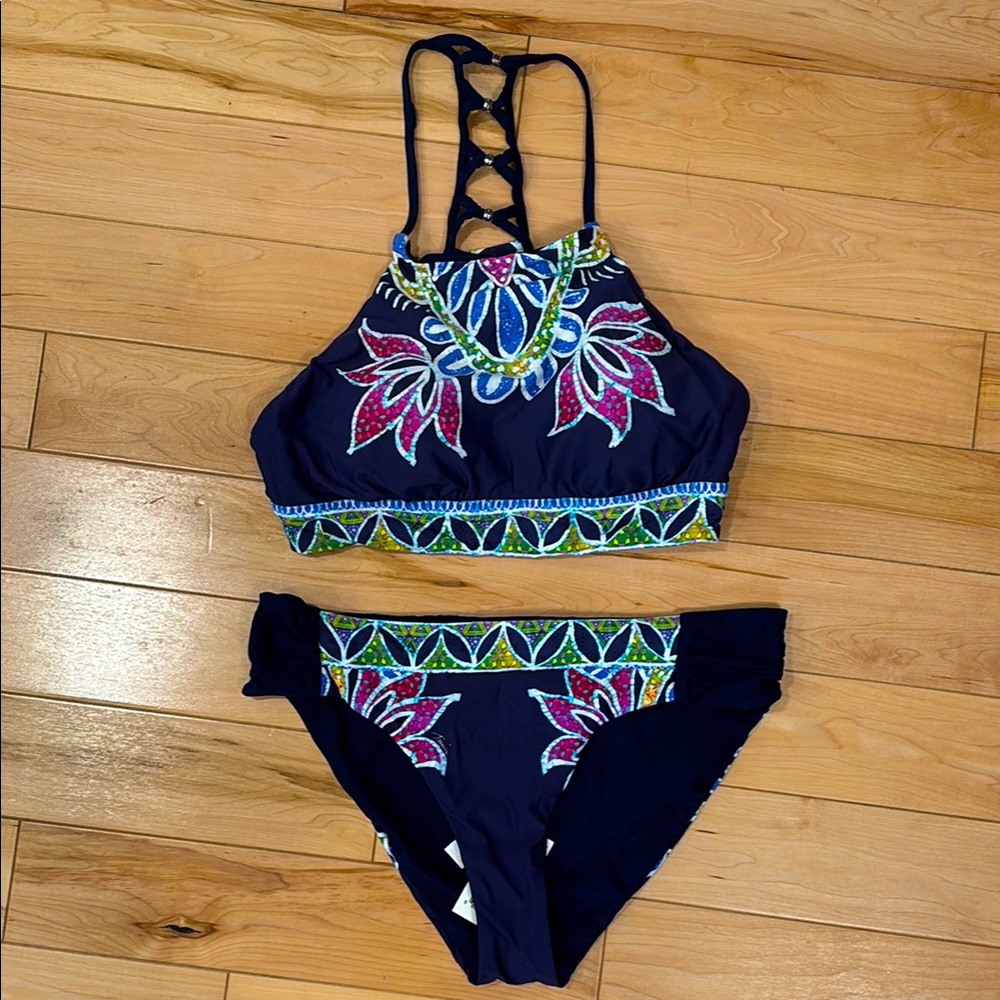 Trina Turk Navy and Multicolor Bikini